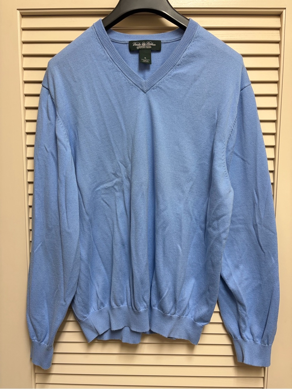 Brooks Brothers Country Club Sweater Mens XL Blue Cotton V Neck Knit Pullover